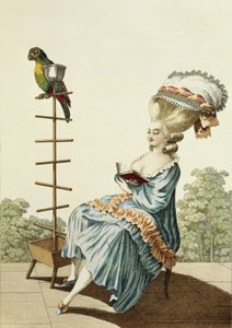 Jeune femme lisant en robe de jour avec une coiffure élaborée et un bonnet, planche 20 de 